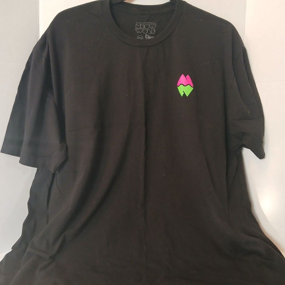 MEOW WOLF  Women's Black T-Shirt w/Graphic Neon Design 2XL